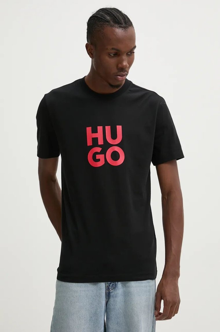 HUGO t-shirt bawełniany męski kolor czarny z nadrukiem 50523839