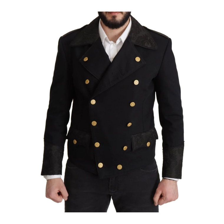 Black Button Embellished Cotton Blend Jacket Dolce & Gabbana