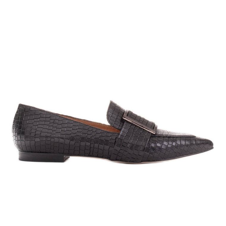 Marco Shoes Baleriny croco z dużą klamrą czarne