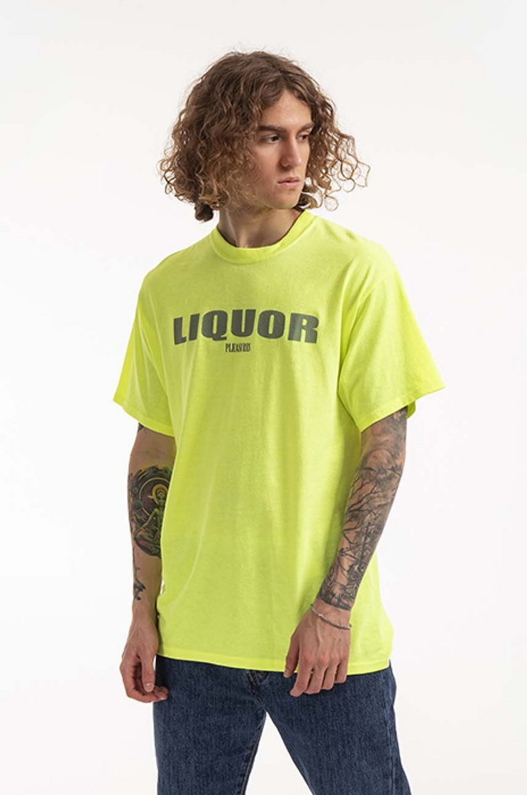 PLEASURES t-shirt bawełniany Liquor kolor zielony z nadrukiem P22SP048-GREEN P22SP048-GREEN