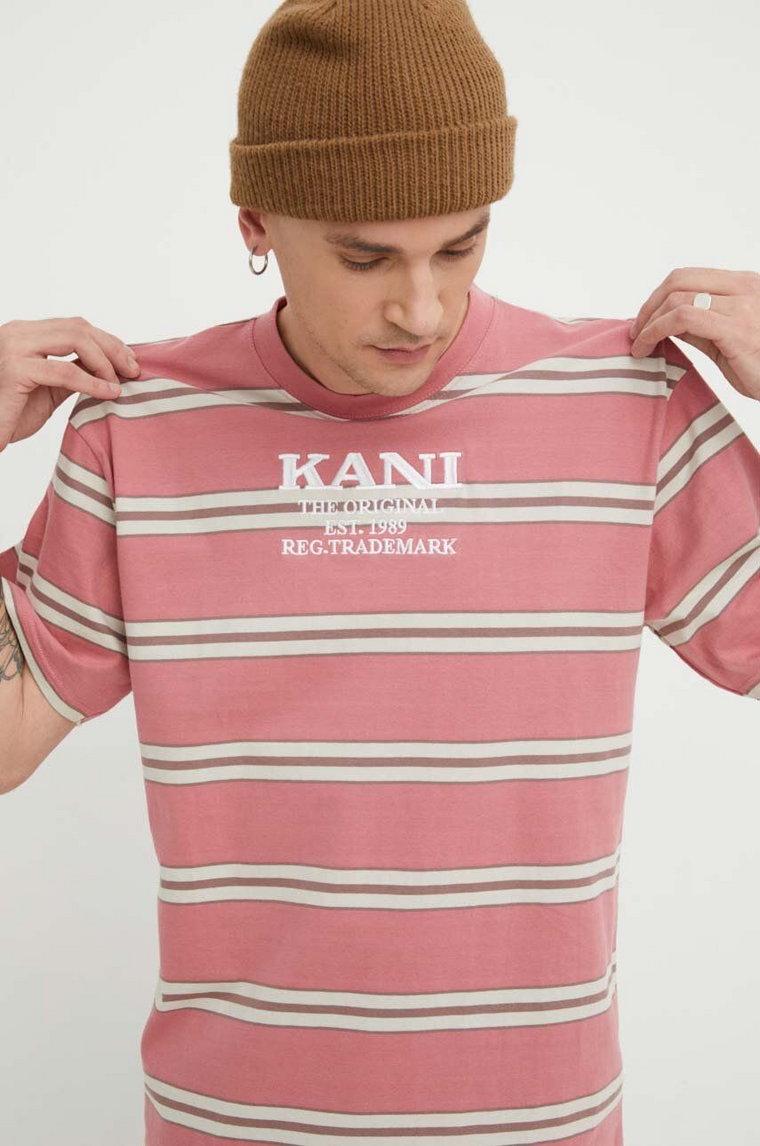 Karl Kani t-shirt bawełniany męski kolor różowy wzorzysty