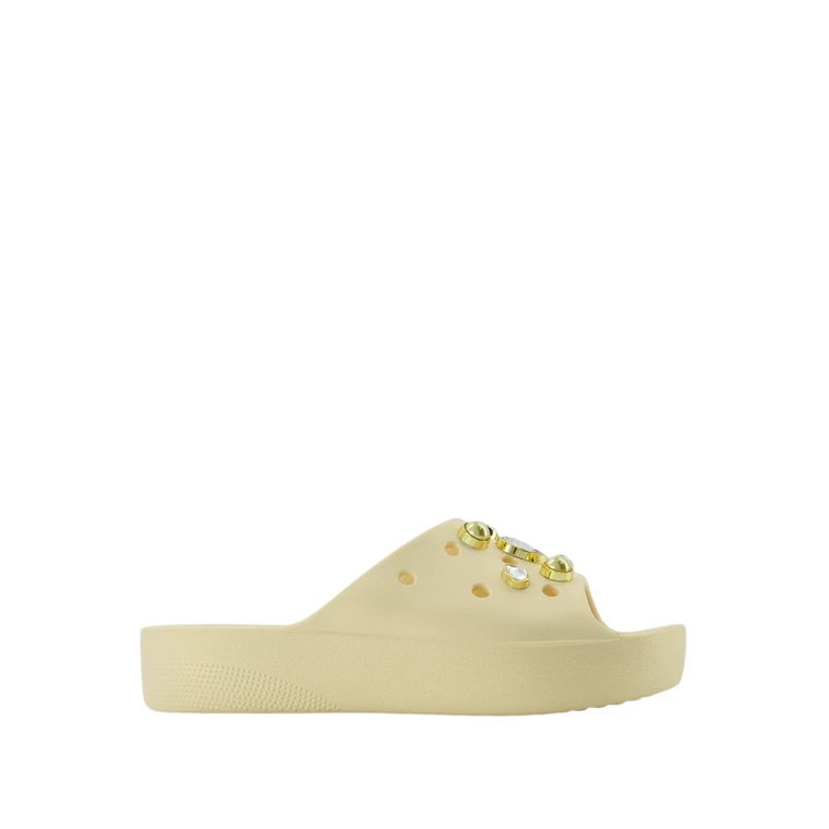 Classic Platform Crystal/Pearl Slides in Beige EVA Crocs