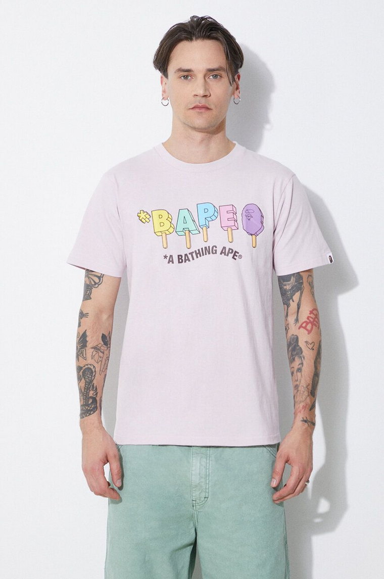 A Bathing Ape t-shirt bawełniany Bape Popsicle Tee męski kolor fioletowy z nadrukiem 1J30110069
