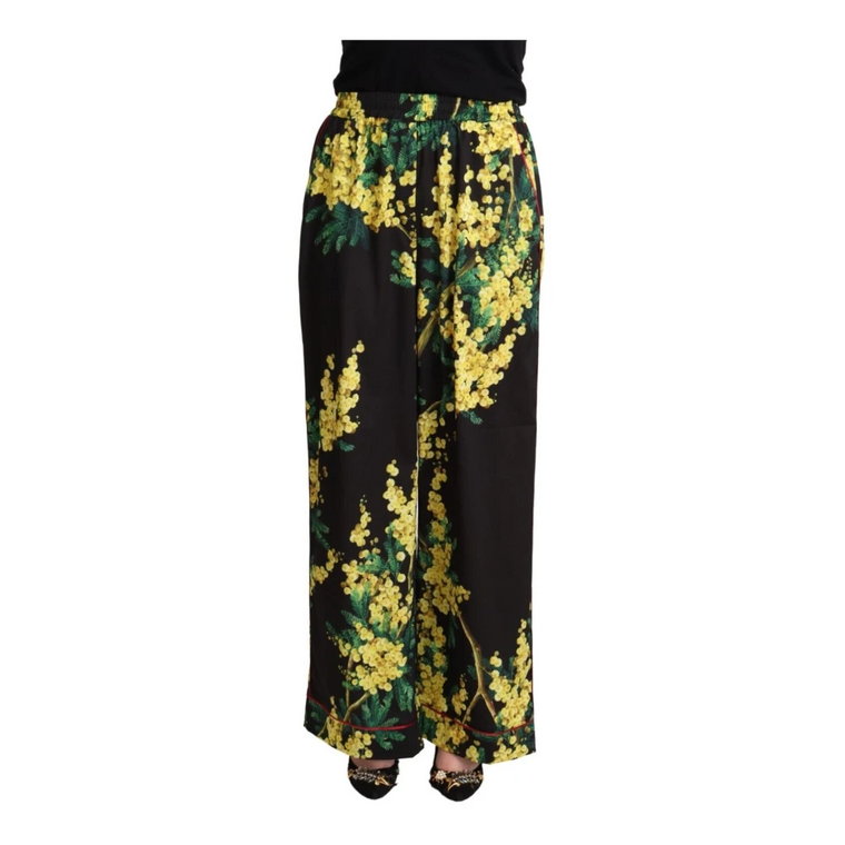 Czarne Spodnie z Szerokimi Nogawkami i Kwiatowym Wzorem Dolce & Gabbana