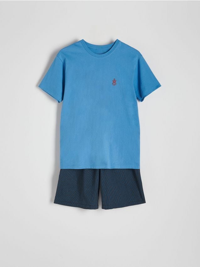 Reserved - Dwuczęściowa piżama z haftem - niebieski