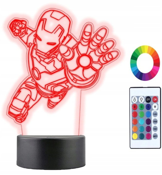 Lampka Nocna 3D Led Iron Man Grawer Imię Prezent