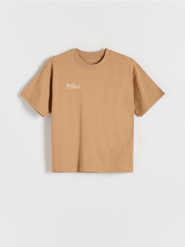 Reserved - T-shirt z nadrukiem - brązowy