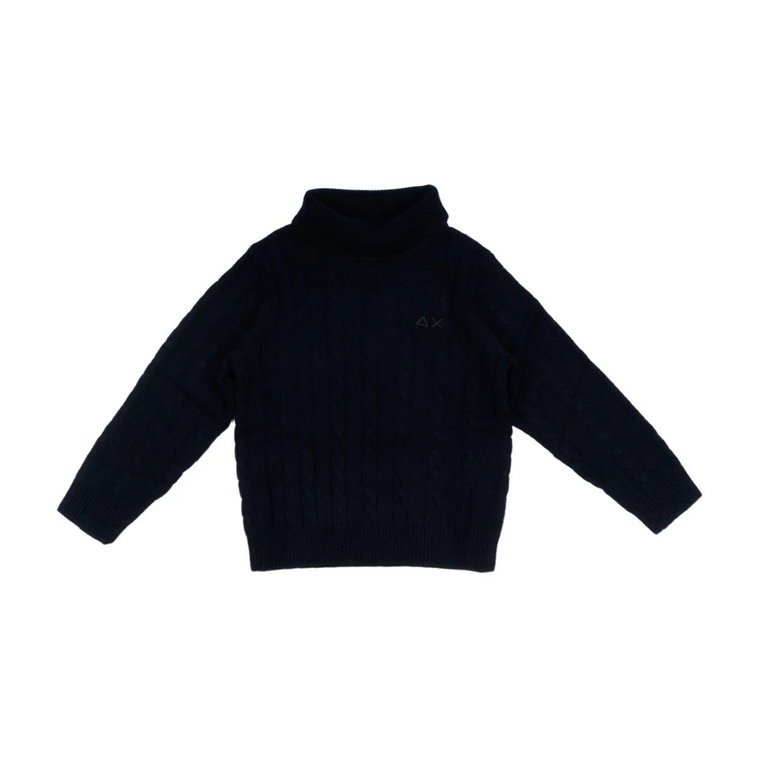 Granatowy Sweter z Wełny Merino z Plisami i Logo Sun68