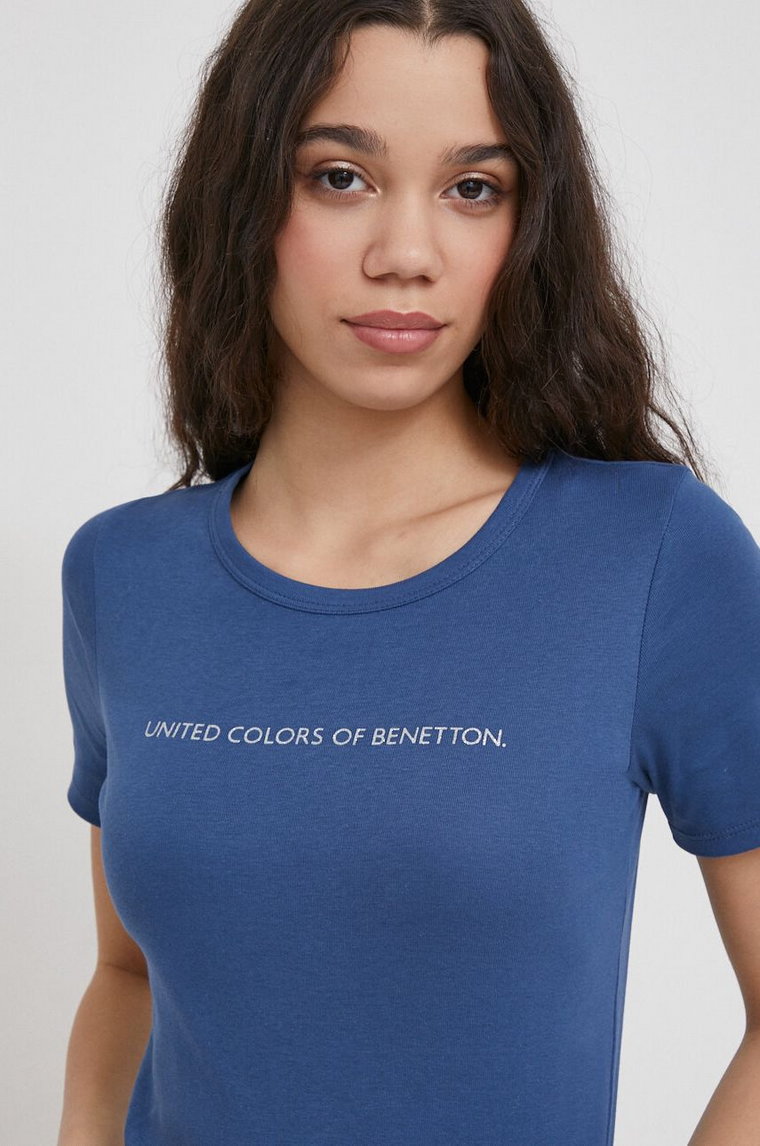 United Colors of Benetton t-shirt bawełniany damski kolor niebieski