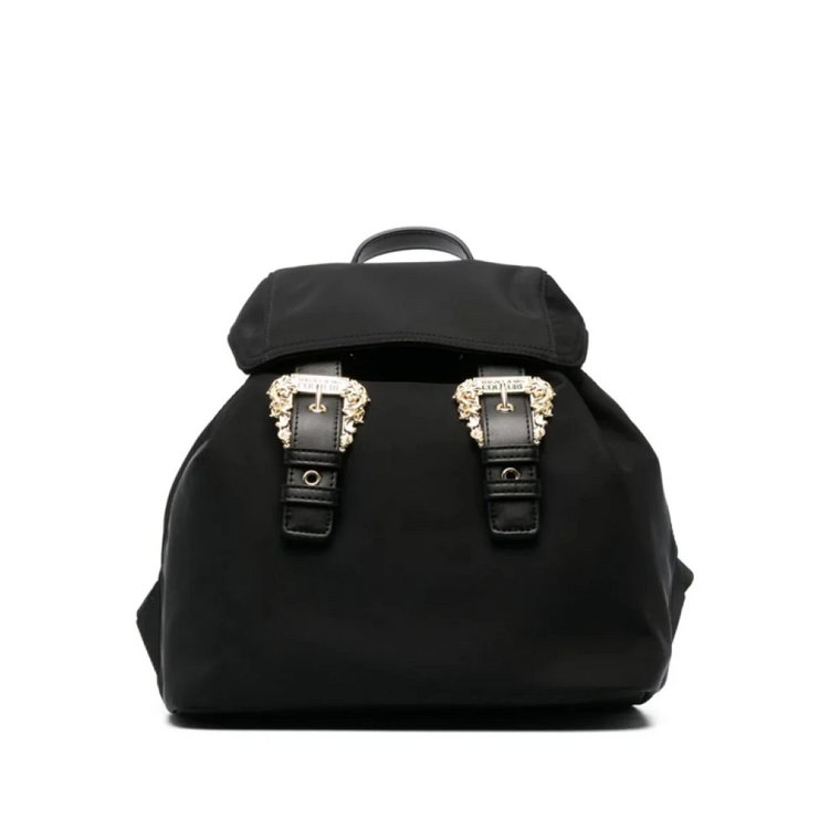Czarny plecak z recyklingowanego nylonu z podwójną sprzączką Versace Jeans Couture