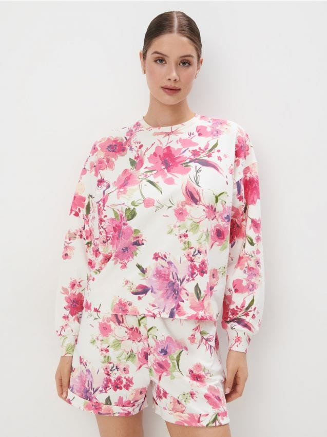 Mohito - Bawełniana bluza w kwiaty - wielobarwny