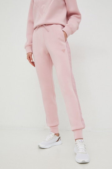 Guess spodnie dresowe damskie kolor różowy z aplikacją