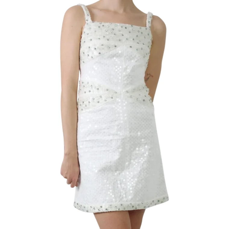 Biała Sukienka z Poliestru z Ozdobami Chanel Vintage