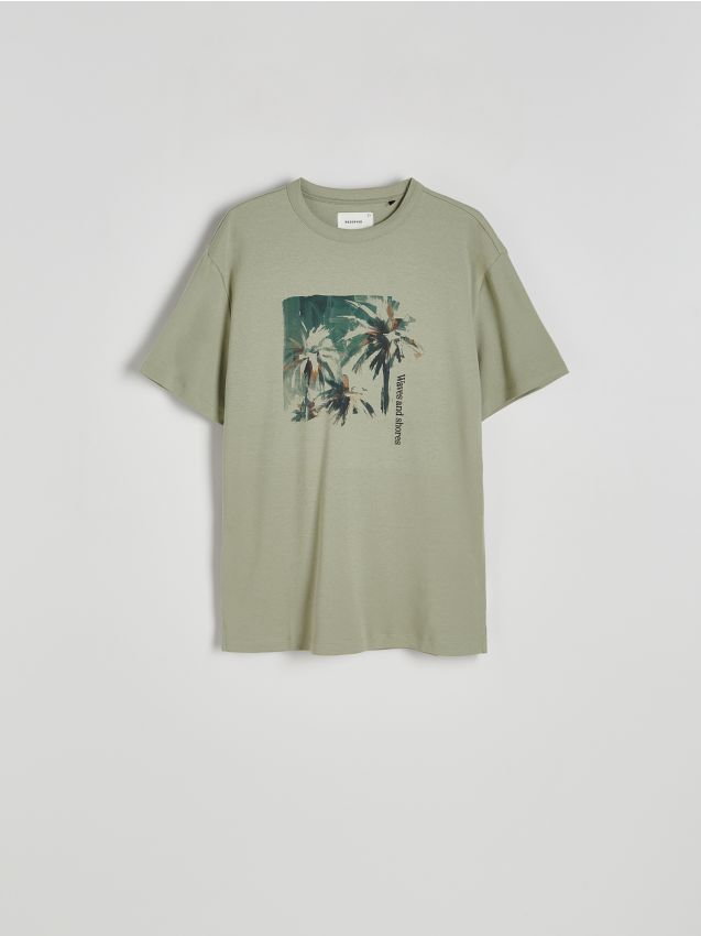 Reserved - T-shirt regular z nadrukiem - jasnozielony
