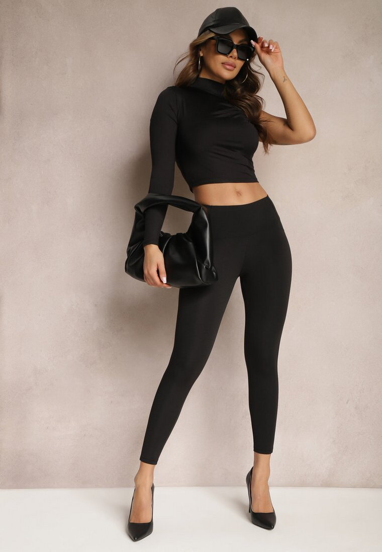 Czarne Elastyczne Legginsy High Waist Orsinna