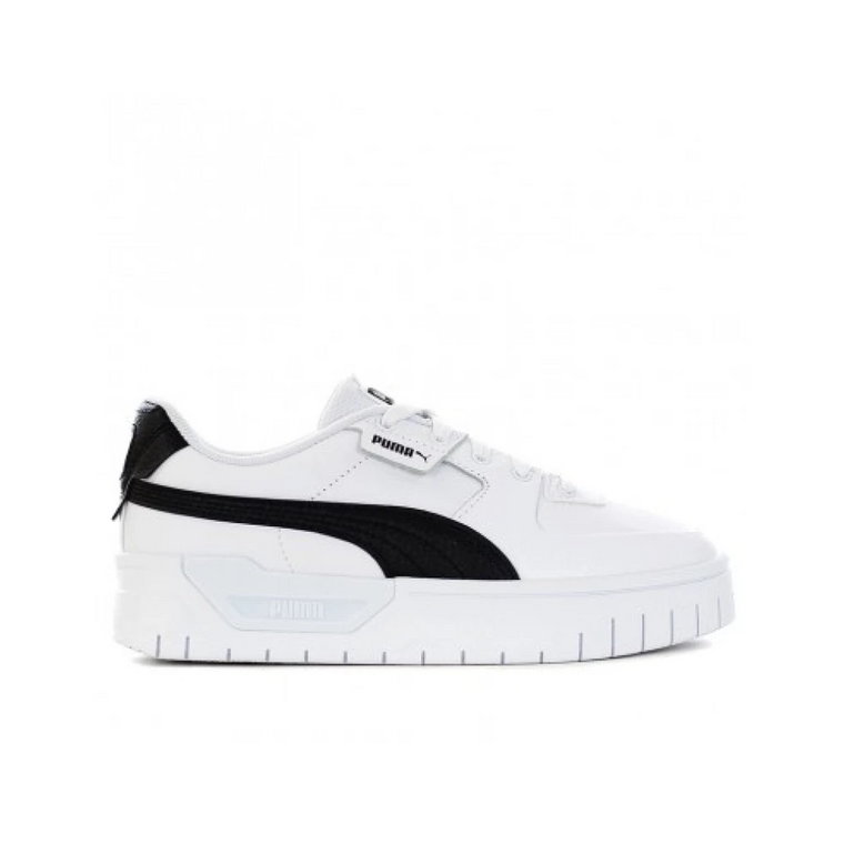 Białe Skórzane Sneakersy z Czarnymi Wkładkami z Ekoskóry Puma