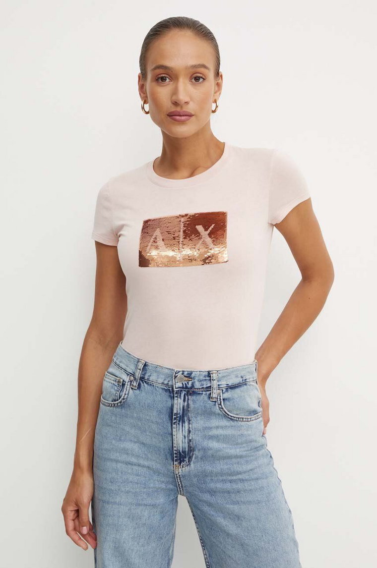 Armani Exchange t-shirt bawełniany kolor różowy