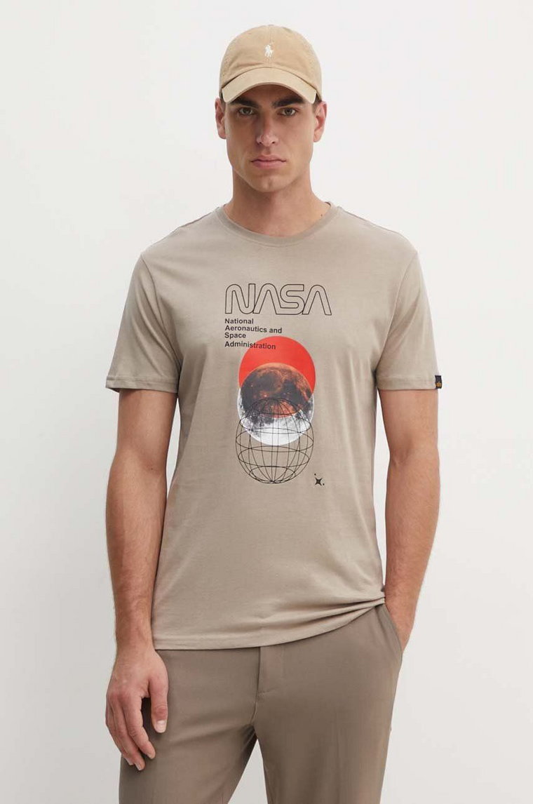 Alpha Industries t-shirt bawełniany męski kolor beżowy z nadrukiem 146510