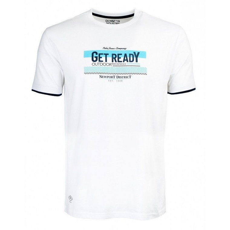 T-shirt Bawełniany, Biały Męski z Nadrukiem, GET READY, Krótki Rękaw, U-neck -PAKO JEANS