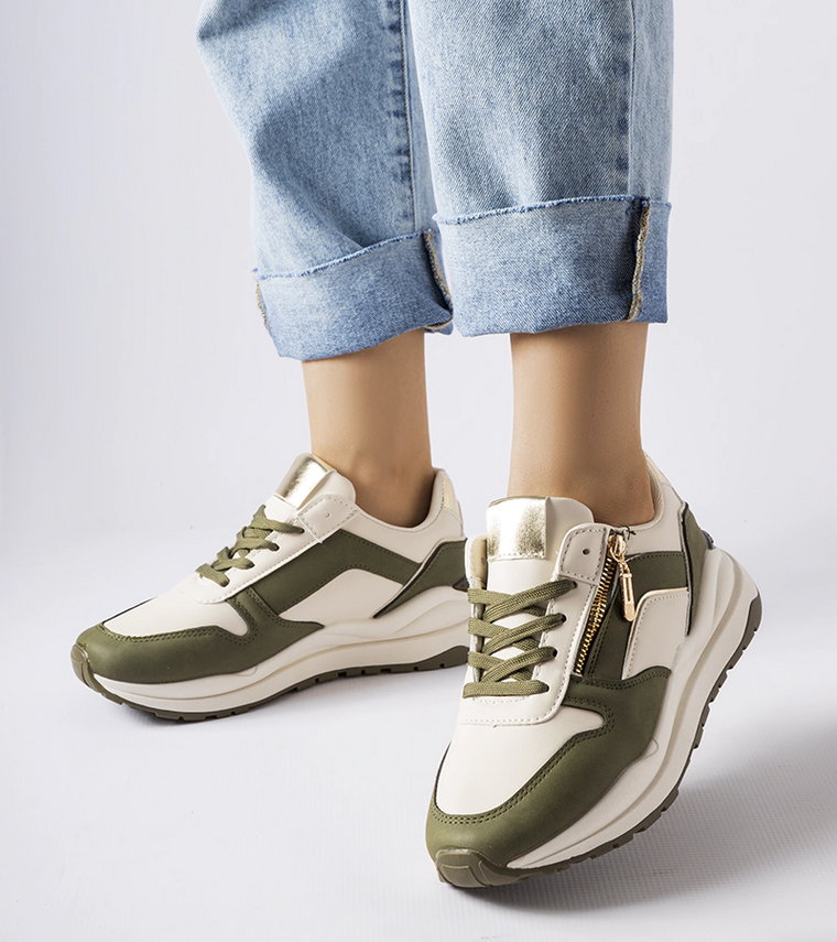 Biało-zielone sneakersy Cecchi