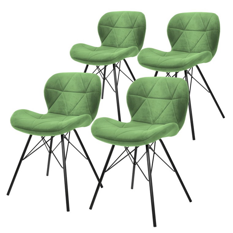 Komplet 4X Krzesła Do Jadalni/Salonu Tapicerowane Zielony Aksamit Nowoczesne Fotele