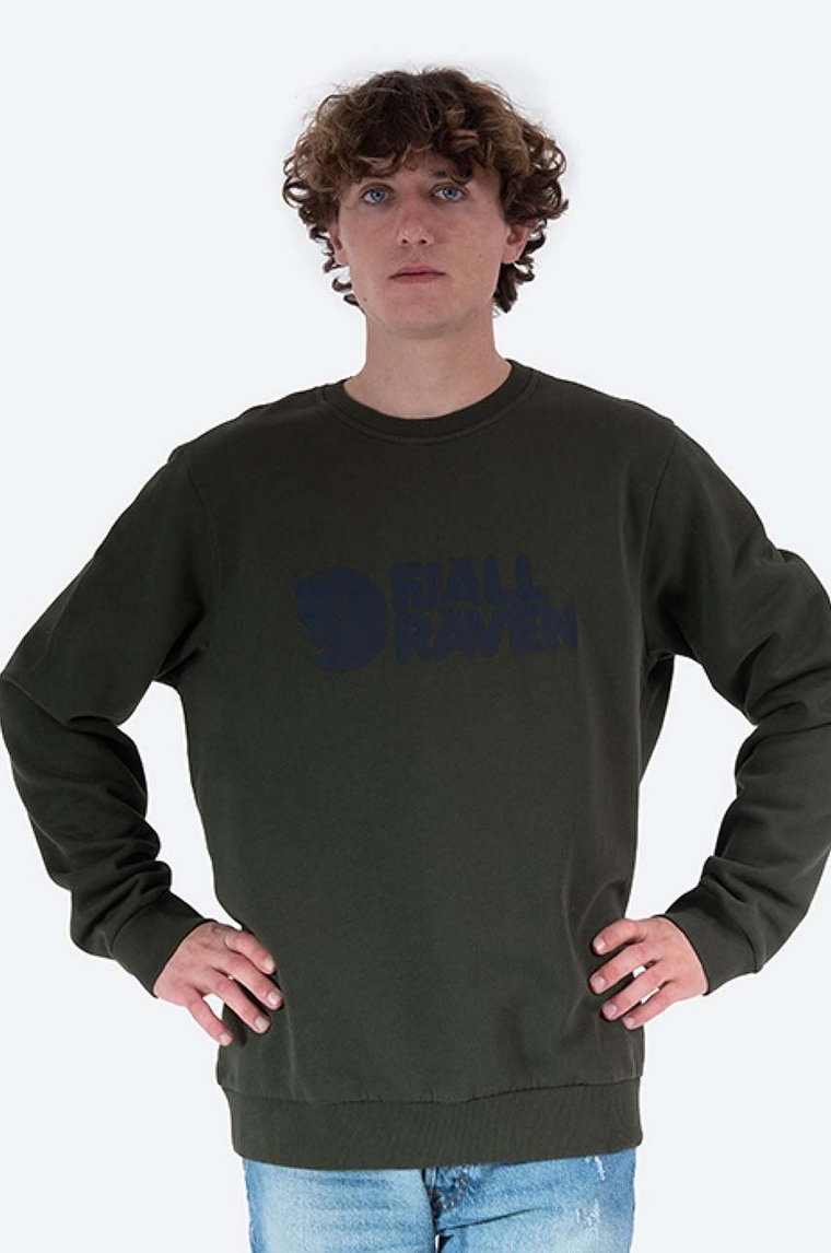 Fjallraven bluza bawełniana Logo Sweater męska kolor zielony z aplikacją F84142-345