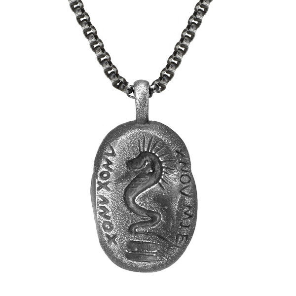 Medalion z wężem na łańcuszku męski czarny naszyjnik ze stali