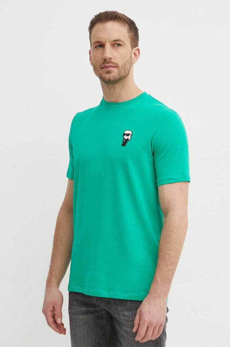 Karl Lagerfeld t-shirt męski kolor zielony z aplikacją 542221.755027