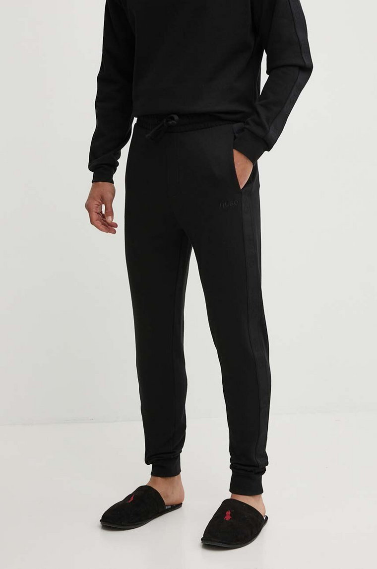 HUGO spodnie bawełniane lounge kolor czarny gładkie 50520501