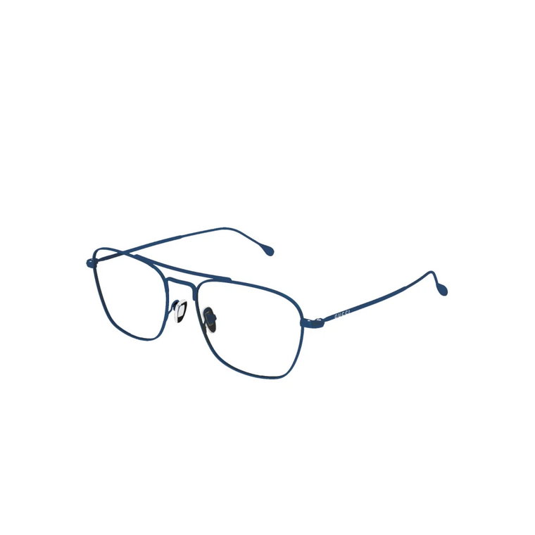 Męskie okulary korekcyjne o kwadratowej metalowej oprawie w kolorze niebieskim Gucci