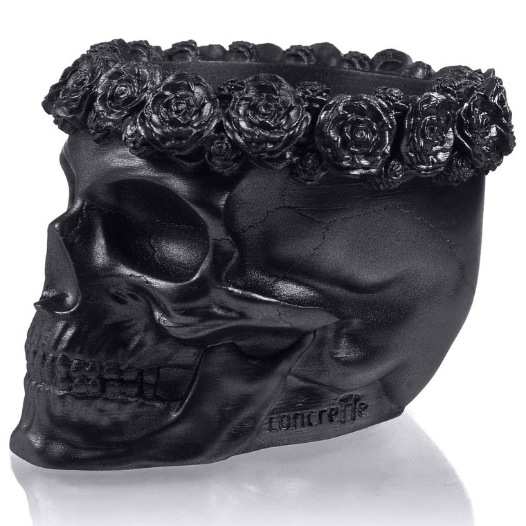 Donica Skull Flowers Black Metallic Poli  9 Cm