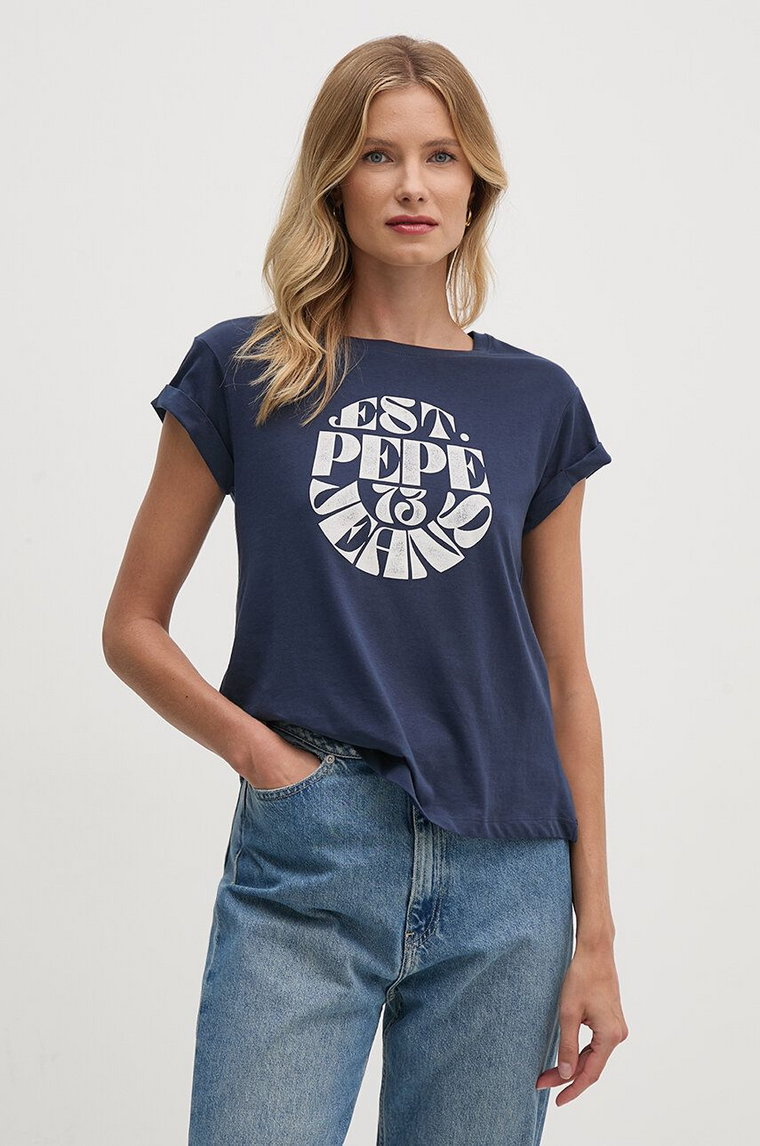 Pepe Jeans t-shirt bawełniany ELVIA damski kolor granatowy PL505881