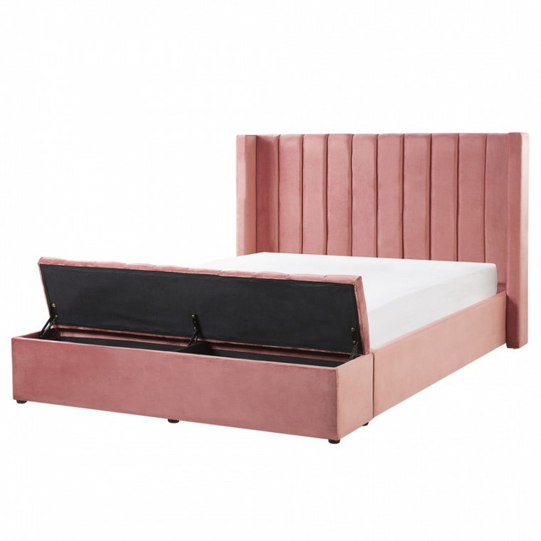 Łóżko welurowe z ławką 180 x 200 cm różowe NOYERS kod: 4251682238540