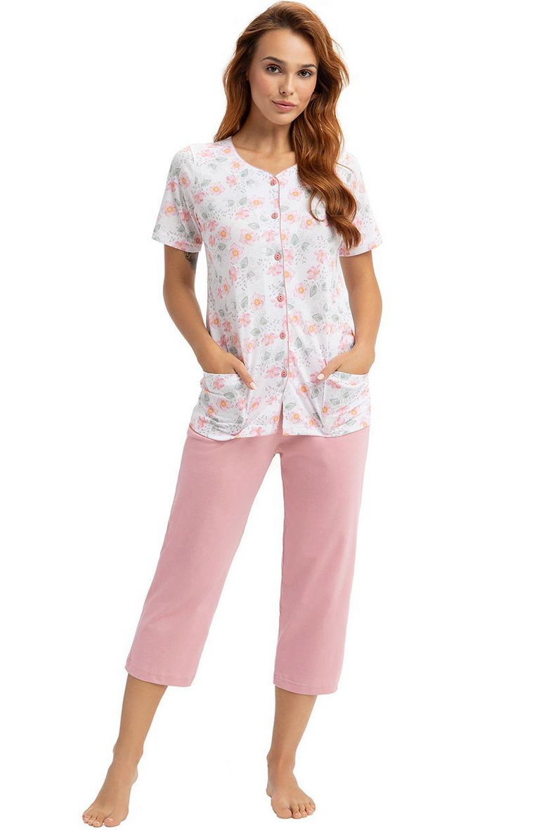 Luna bawełniana piżama damska różowo biała 476, Kolor różowo-biały, Rozmiar XL, Luna