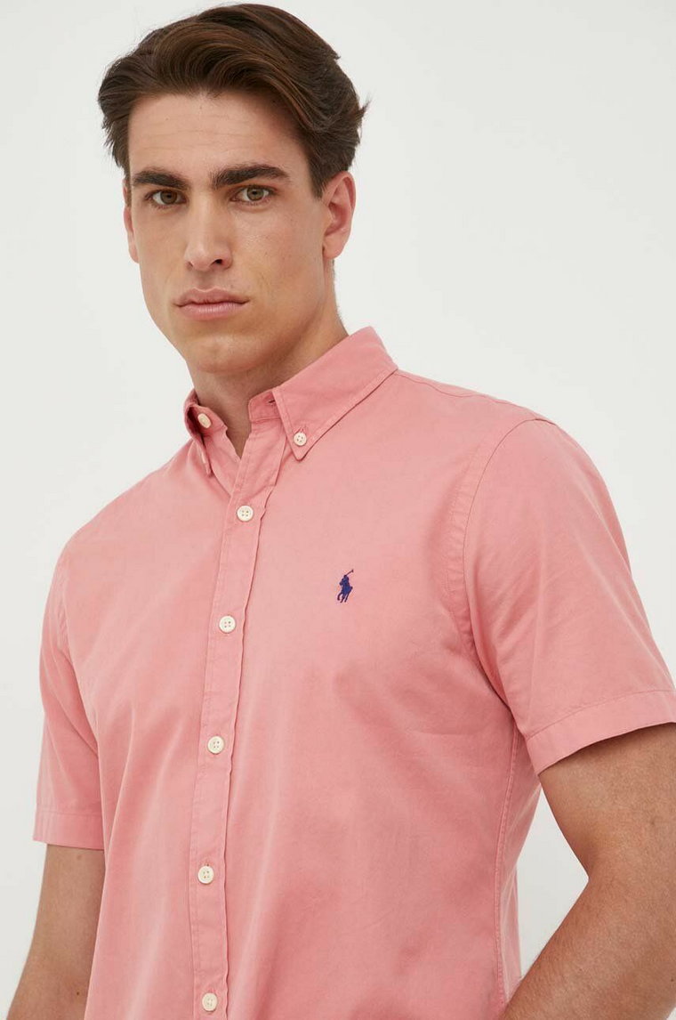 Polo Ralph Lauren koszula bawełniana męska kolor różowy regular z kołnierzykiem button-down