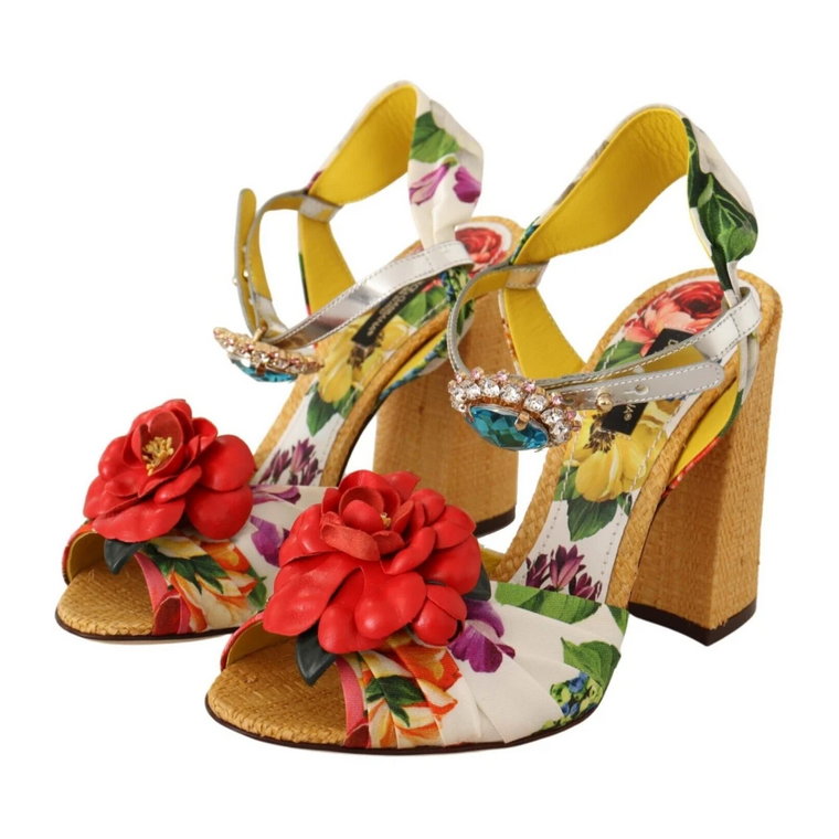 Wielokolorowe Sandały z Kryształkami i Kwiatowymi Wzorami Keira Dolce & Gabbana