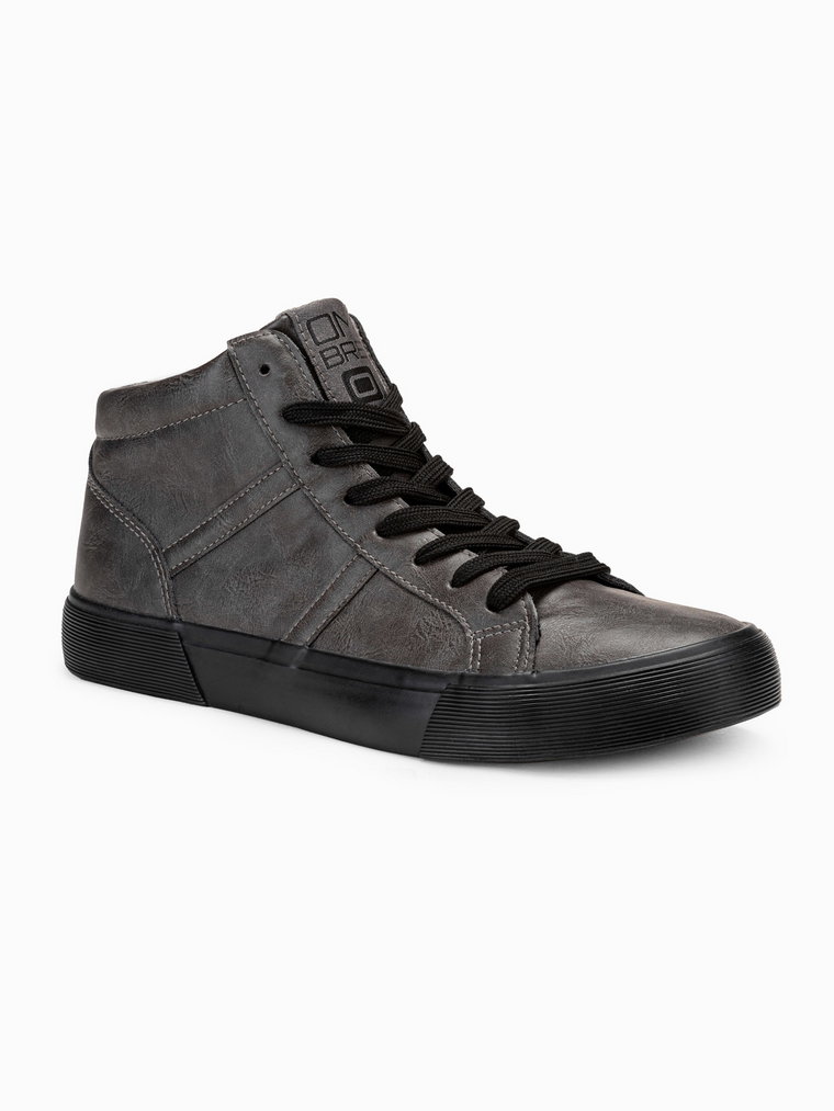 Buty męskie sneakersy za kostkę z kontrastową podeszwą - grafitowe V3 OM-FOTH-0124