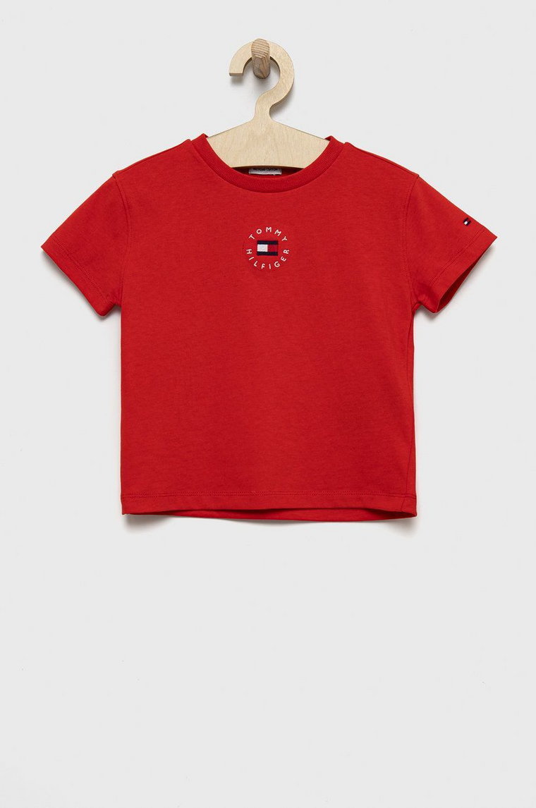 Tommy Hilfiger t-shirt bawełniany dziecięcy kolor czerwony gładki