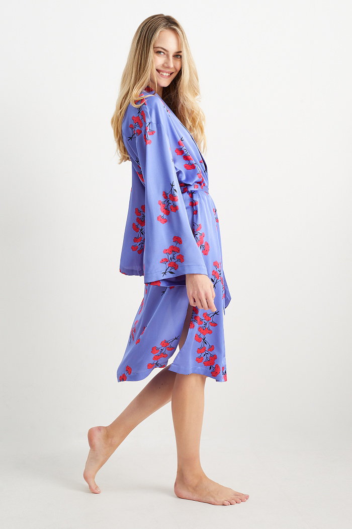 C&A Satynowe kimono-w kwiaty, Purpurowy, Rozmiar: S