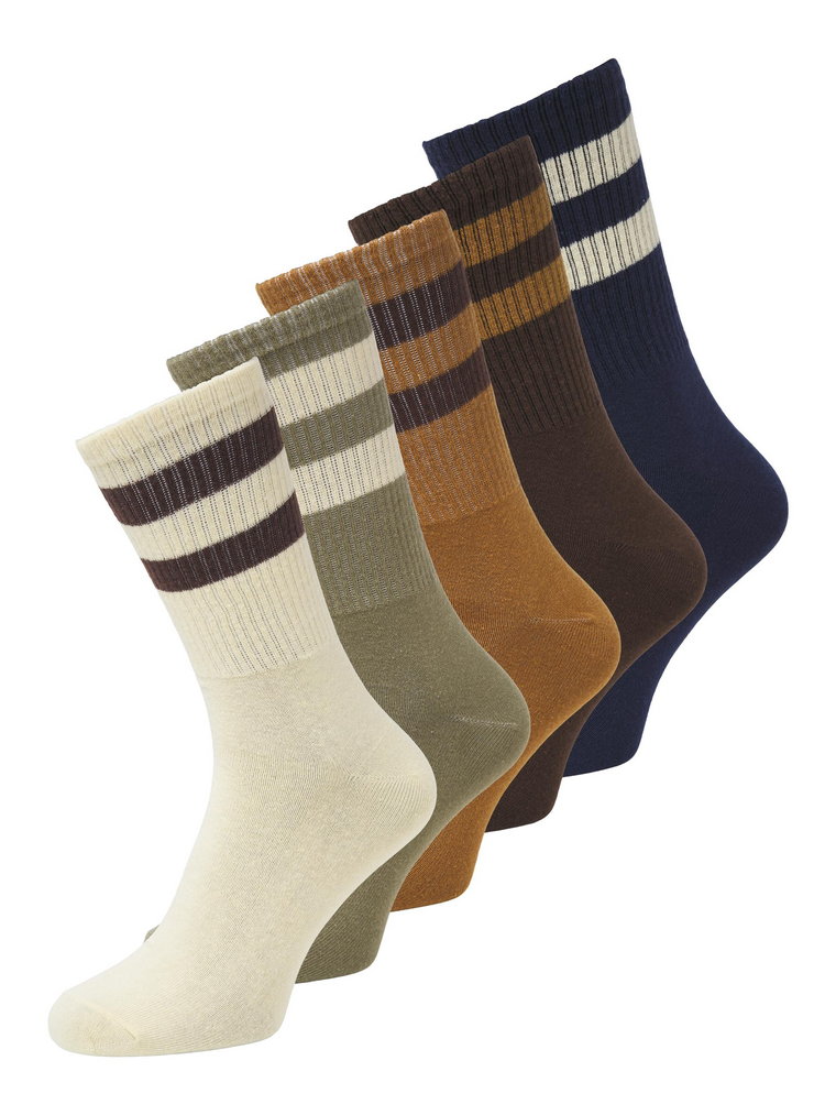 Skarpetki męskie JackJones Jacbasic Stripes Tennis Socks 5 Pack Chestnut