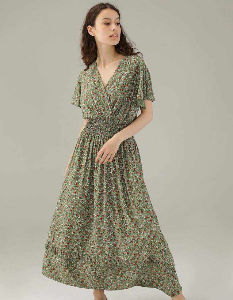 SUKIENKA MAXI W DROBNE KWIATY 193-1302 MILITAR