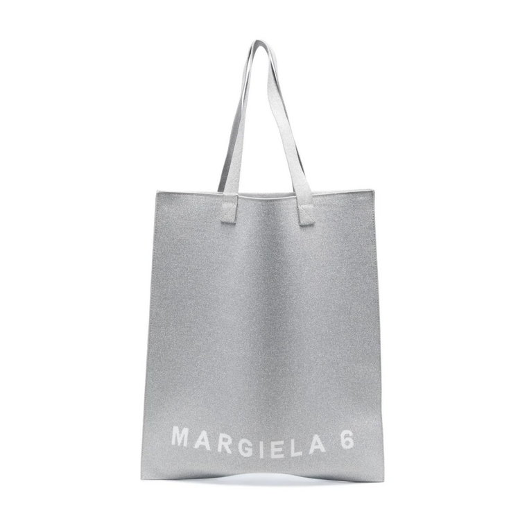 Srebrna torba z nadrukiem logo MM6 Maison Margiela
