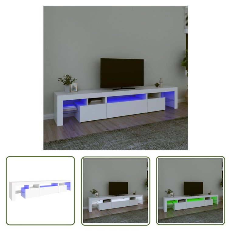 The Living Store Szafka pod TV z oświetleniem LED - biała - 215x36 -5x40 cm - Szafka TV