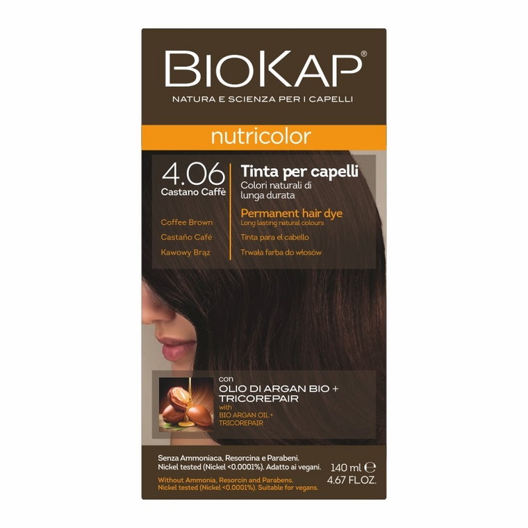 Biokap Nutricolor Farba do włosów, 4.06  Kawowy Brąz