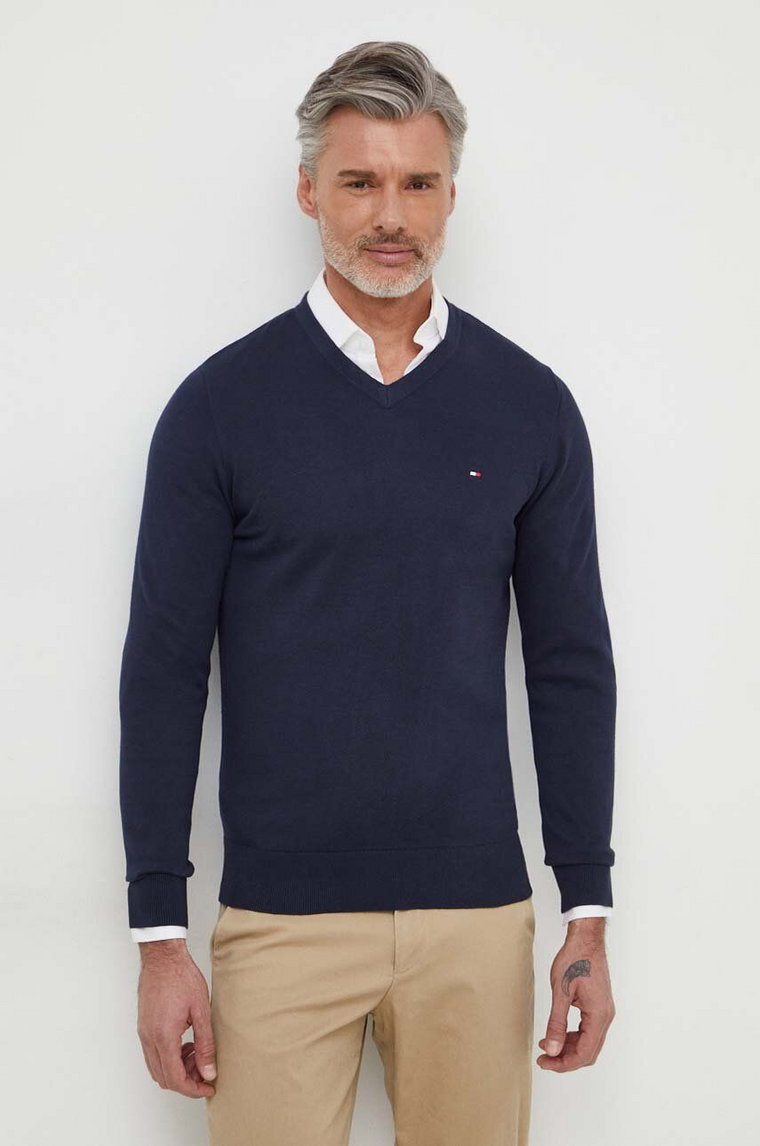 Tommy Hilfiger sweter bawełniany kolor granatowy lekki