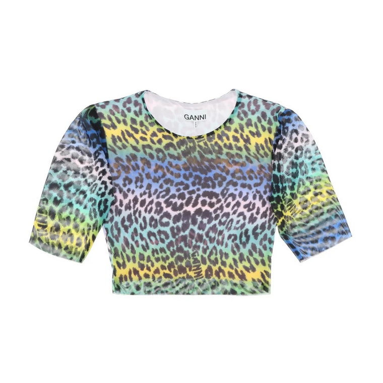 Wielokolorowy Crop Top w Leopardzie Ganni