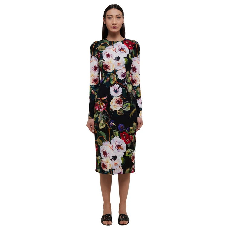 Wielokolorowa Sukienka z Jedwabiu z Kwiatowym Wzorem Dolce & Gabbana