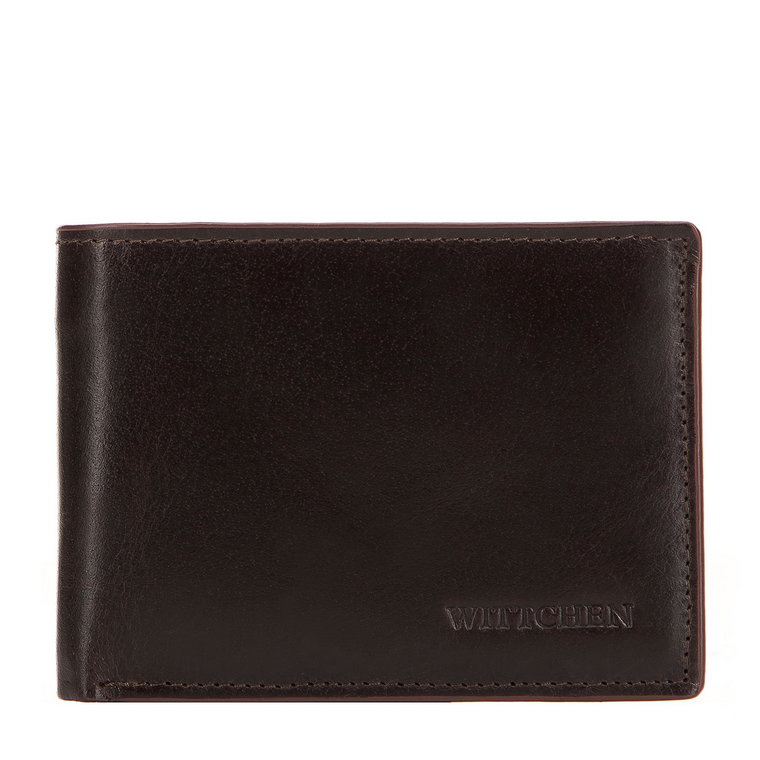 Męski portfel skórzany z brązową lamówką mały poziomy