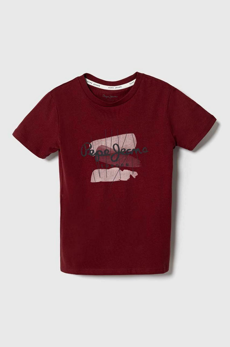 Pepe Jeans t-shirt bawełniany dziecięcy kolor bordowy z nadrukiem