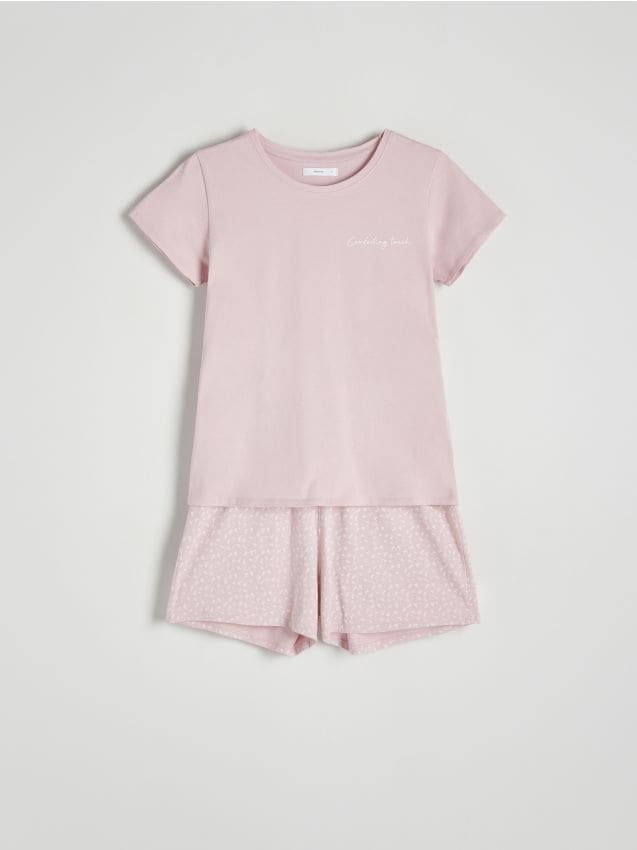 Reserved - Dwuczęściowa piżama z bawełny - różowy